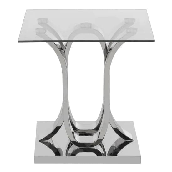 Alluras Square Clear Glass End Table With Curved Silver Frame_1