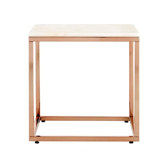 Alluras Square White Marble End Table With Rose Gold Frame_2