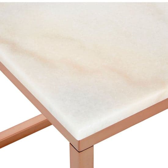 Alluras Square White Marble End Table With Rose Gold Frame_4