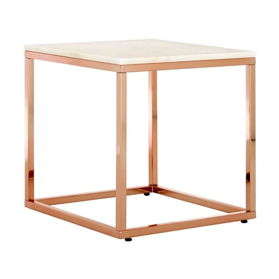 Alluras Square White Marble End Table With Rose Gold Frame_1
