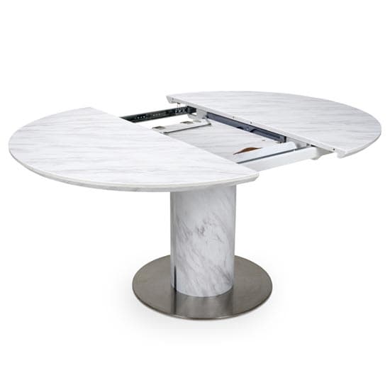 Allora Round Extending Dining Table In White Marble Effect_2