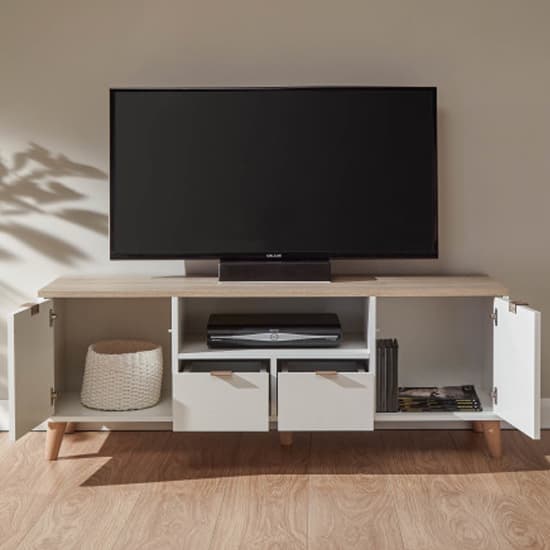 Aldeburgh Wooden TV Stand With 2 Doors 2 Drawers In White Oak_2