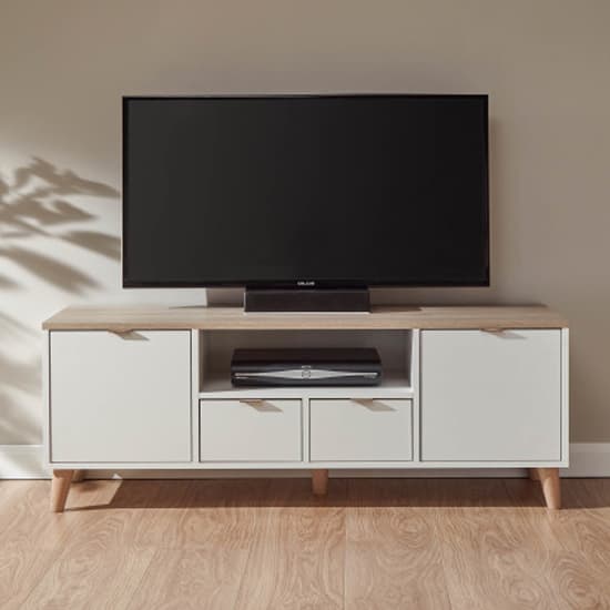 Aldeburgh Wooden TV Stand With 2 Doors 2 Drawers In White Oak
