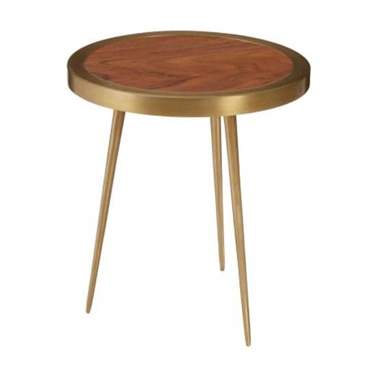 Almory Round Wooden Side Table In Natural And Gold_2