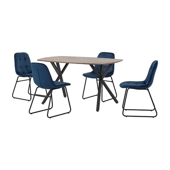 Alsip Dining Table In Medium Oak With 4 Lyster Blue Chairs_1