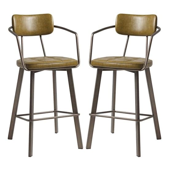 Alstan Vintage Gold Faux Leather Bar Stools In Pair_1