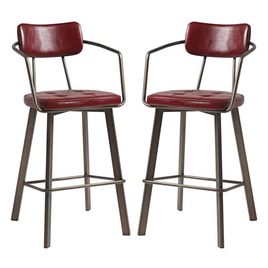 Alstan Vintage Red Faux Leather Bar Stools In Pair_1