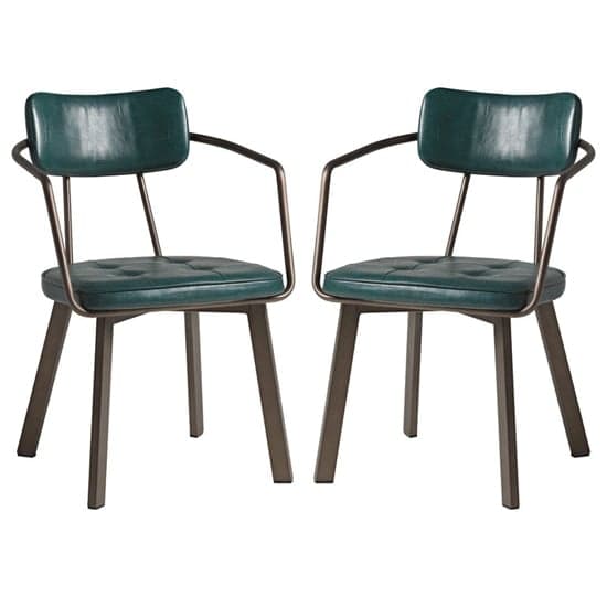 Alstan Vintage Teal Faux Leather Armchairs In Pair