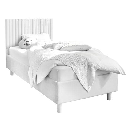 Altair Matt White Faux Leather Single Bed With Stripes Headboard