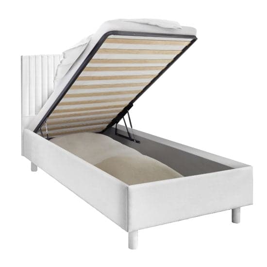 Altair Matt White Leather Small Double Bed With Stripe Headboard_2