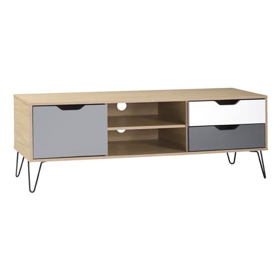 Baucom Oak Effect 1 Door 2 Drawers TV Stand In White And Grey_2