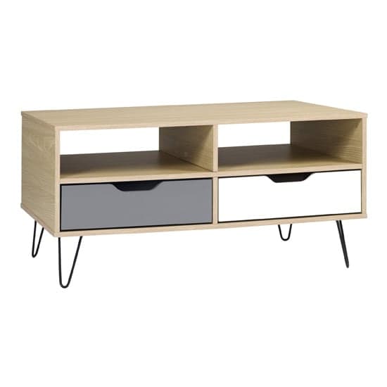 Baucom Oak Effect 2 Drawers Coffee Table In White And Grey_2