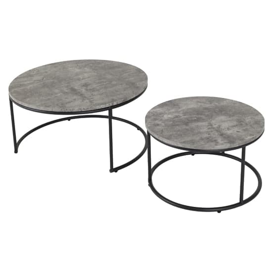 Alsip Round Wooden Set Of 2 Coffee Table In Concrete Effect_3