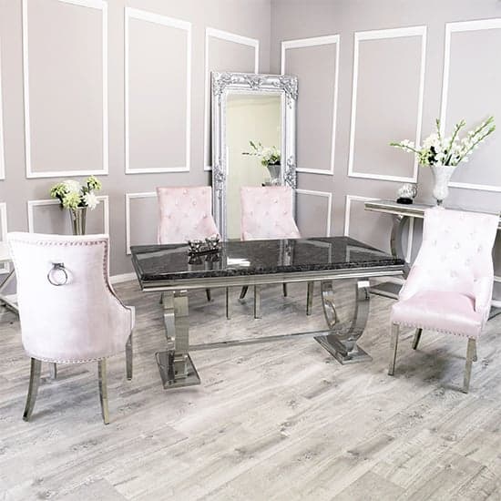 Alto Black Marble Dining Table With 8 Dessel Pink Chairs_1