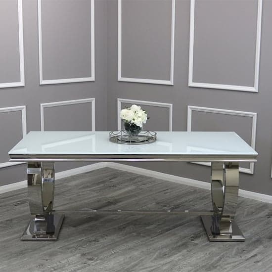 Alto Large White Glass Dining Table With Polished Base_2