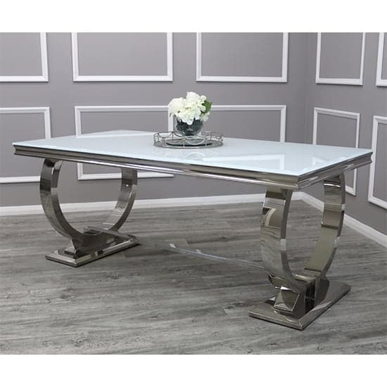 Alto Large White Glass Dining Table With Polished Base_1