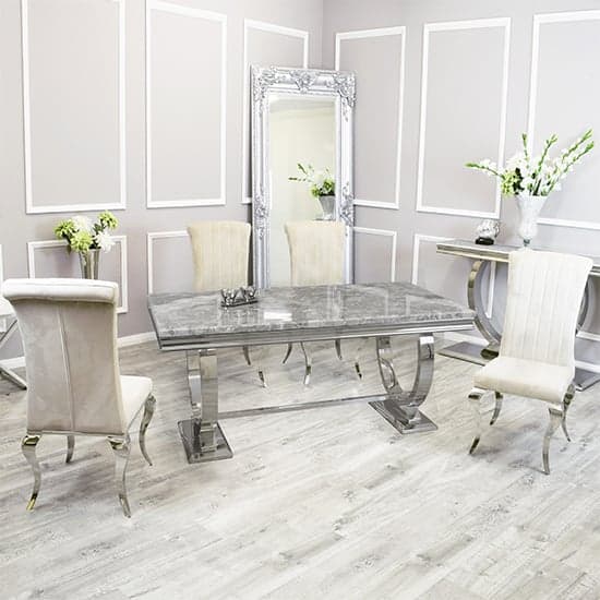 Alto Light Grey Marble Dining Table 8 North Cream Chairs_1