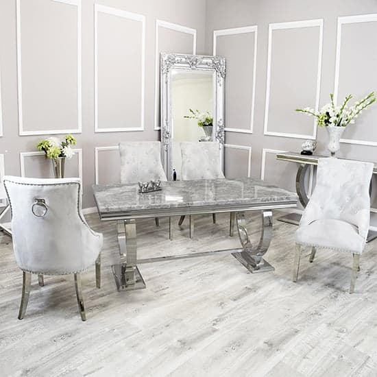 Alto Light Grey Marble Dining Table 8 Dessel Light Grey Chairs_1