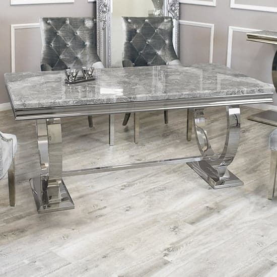 Alto Light Grey Marble Dining Table 8 Dessel Pewter Chairs_2