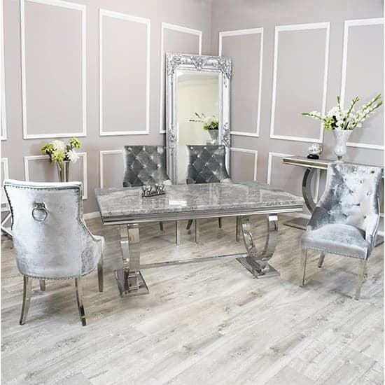 Alto Light Grey Marble Dining Table 8 Dessel Pewter Chairs_1