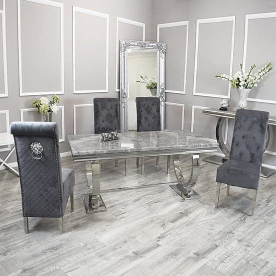 Alto Light Grey Marble Dining Table 8 Elmira Dark Grey Chairs_1