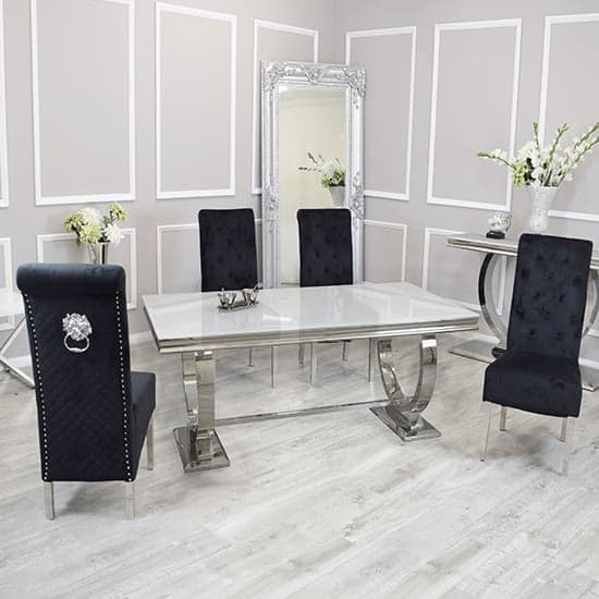 Alto White Glass Dining Table With 8 Elmira Black Chairs_1