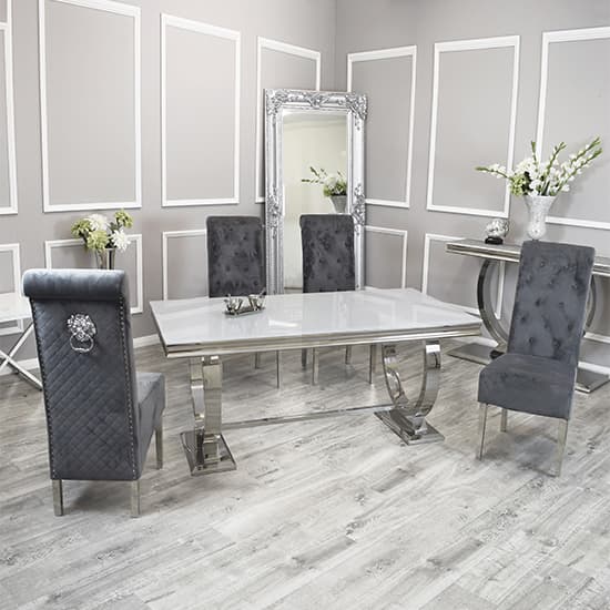 Alto White Glass Dining Table With 8 Elmira Dark Grey Chairs_1