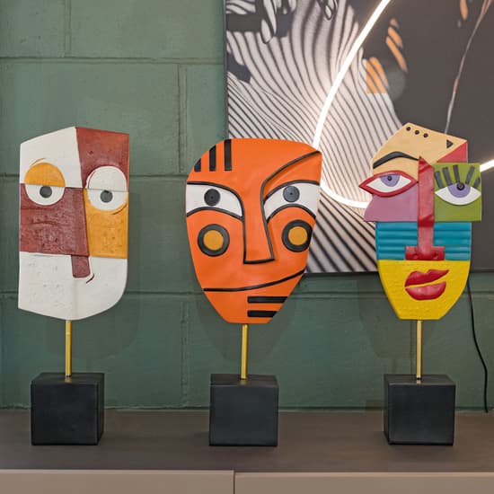 Alton Resin Abstract Face Art Sculpture In Orange_5