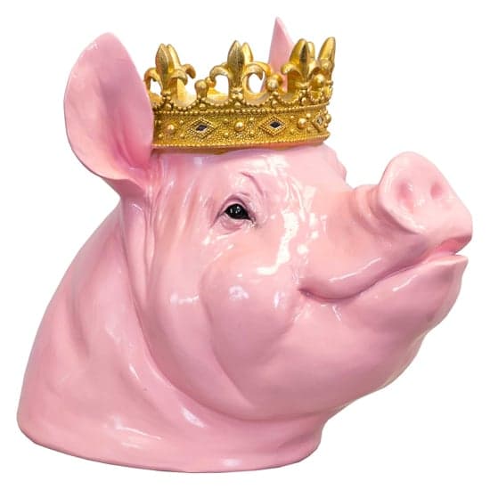 Alton Resin Crown Pig Bust Sculpture In Pink And Gold_2
