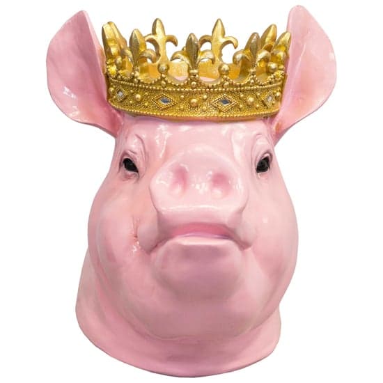 Alton Resin Crown Pig Bust Sculpture In Pink And Gold_3