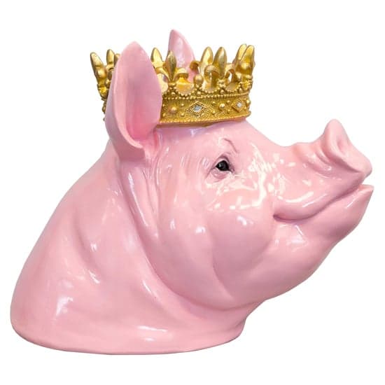 Alton Resin Crown Pig Bust Sculpture In Pink And Gold_4