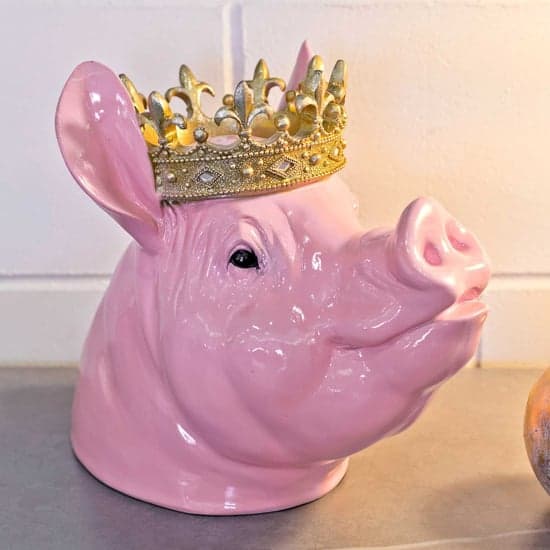 Alton Resin Crown Pig Bust Sculpture In Pink And Gold_1