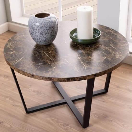 Altoona Wooden Coffee Table Round In Brown Marble Effect_1