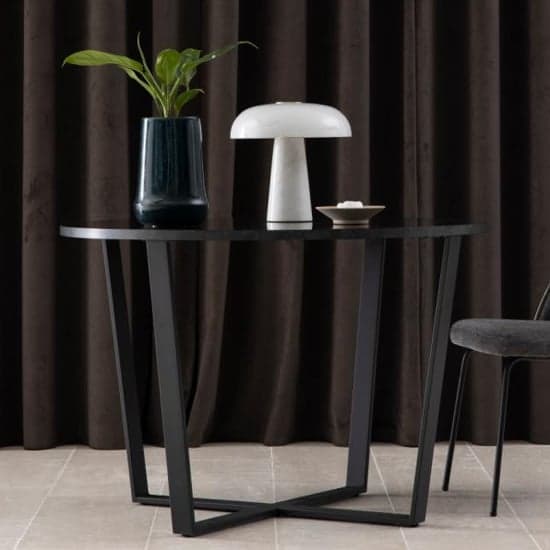 Altoona Wooden Dining Table Round In Black Marble Effect_1
