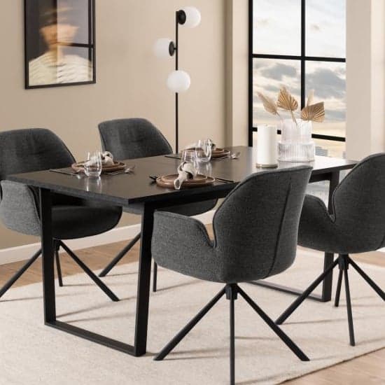 Altoona Wooden Extending Dining Table In Black Marble Effect_3