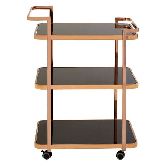 Alvara Black Glass 3 Tier Drinks Trolley With Rose Gold Frame_2