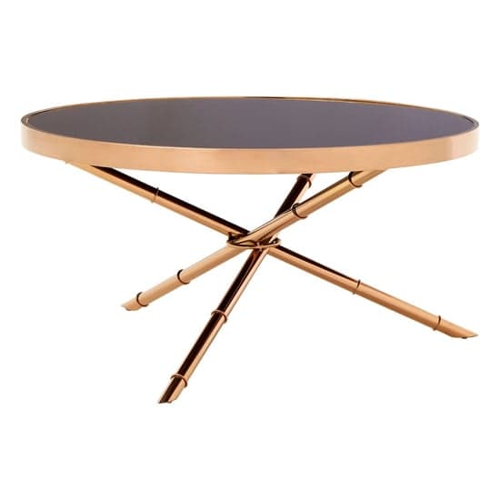 Alvara Black Glass Top Coffee Table With Rose Gold Bamboo Frame_1