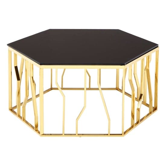 Alvara Hexagonal Black Glass Top Coffee Table With Gold Frame_2