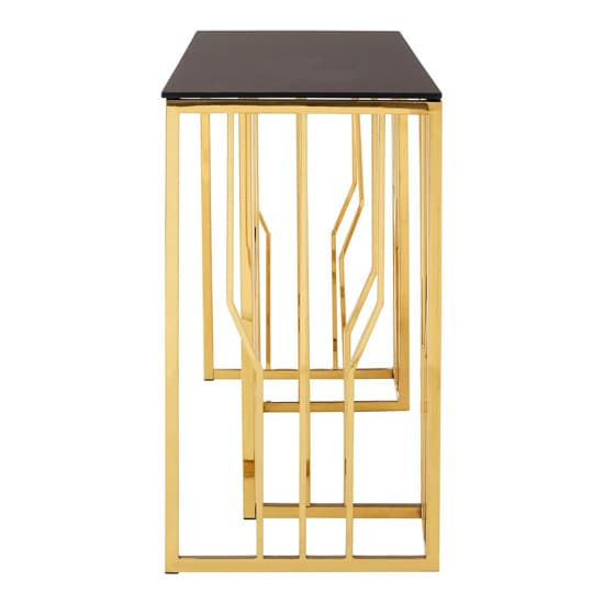Alvara Rectangular Black Glass Top Console Table With Gold Frame_3