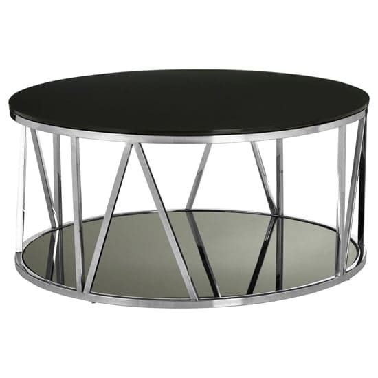 Alvara Round Black Glass Top Coffee Table With Chrome Frame_2
