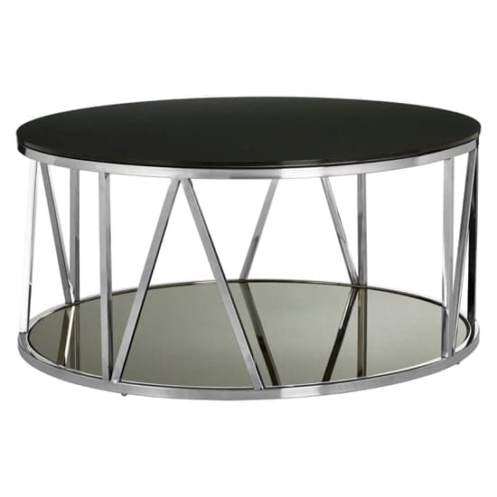 Alvara Round Black Glass Top Coffee Table With Chrome Frame_1