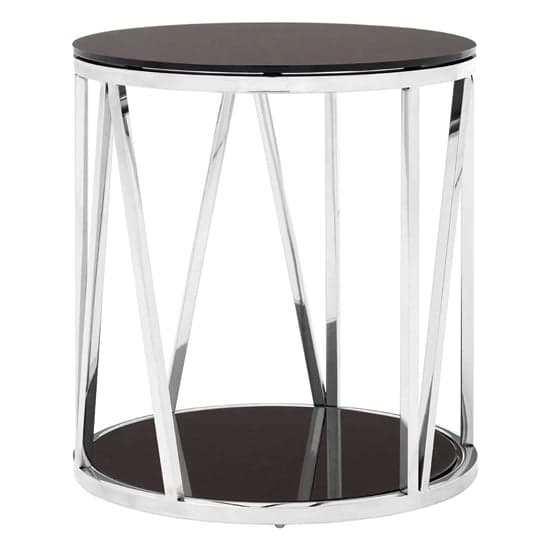 Alvara Round Black Glass Top Side Table With Chrome Frame_1