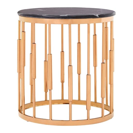 Alvara Round Black Marble Top Side Table With Rose Gold Base_1