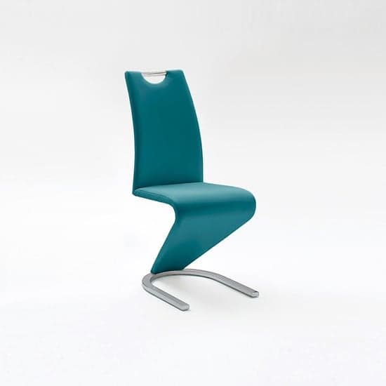 Amado Dining Chair In Petrol Faux Leather With Chrome Base