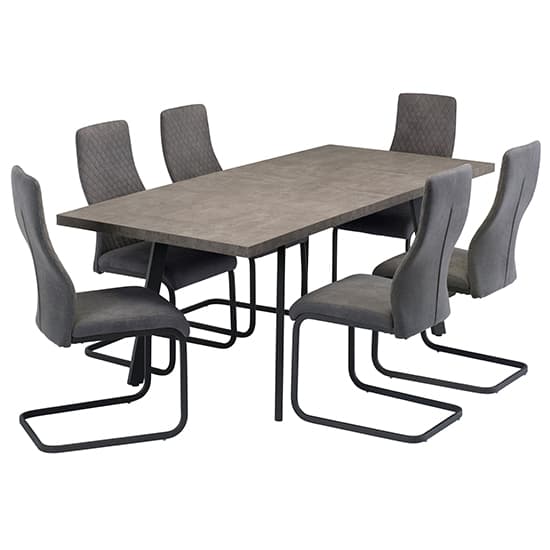 Amalki Extending Wooden Dining Table With 6 Palmen Grey Chairs_1