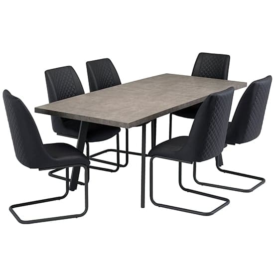 Amalki Extending Wooden Dining Table With 6 Revila Grey Chairs_1