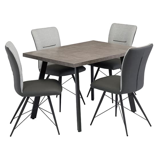 Amalki Wooden Dining Table With 4 Amalki Light Grey Chairs_1