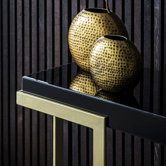 Amana Glass Top Console Table In Black With Golden Metal Frame_2