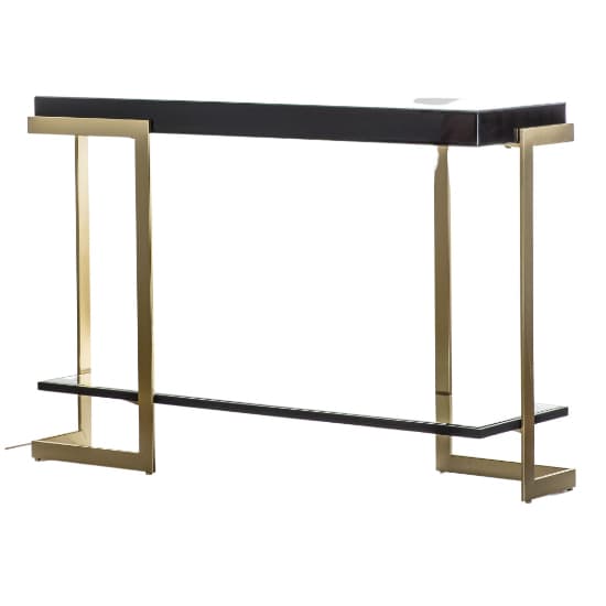 Amana Glass Top Console Table In Black With Golden Metal Frame_4