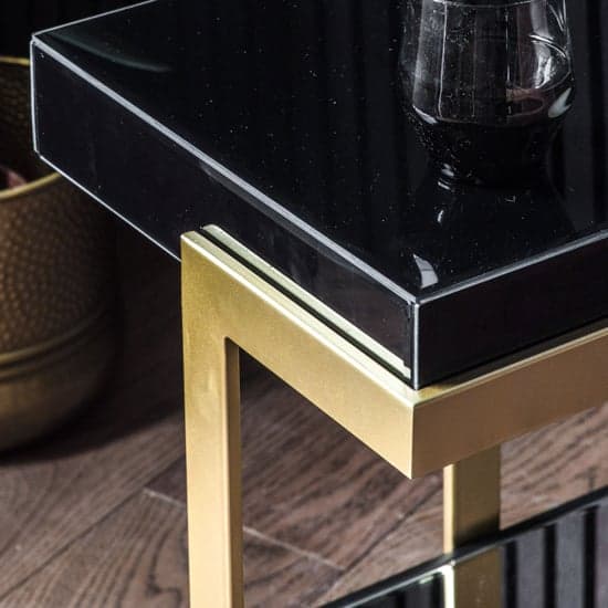 Amana Glass Top Side Table In Black With Golden Metal Frame_2